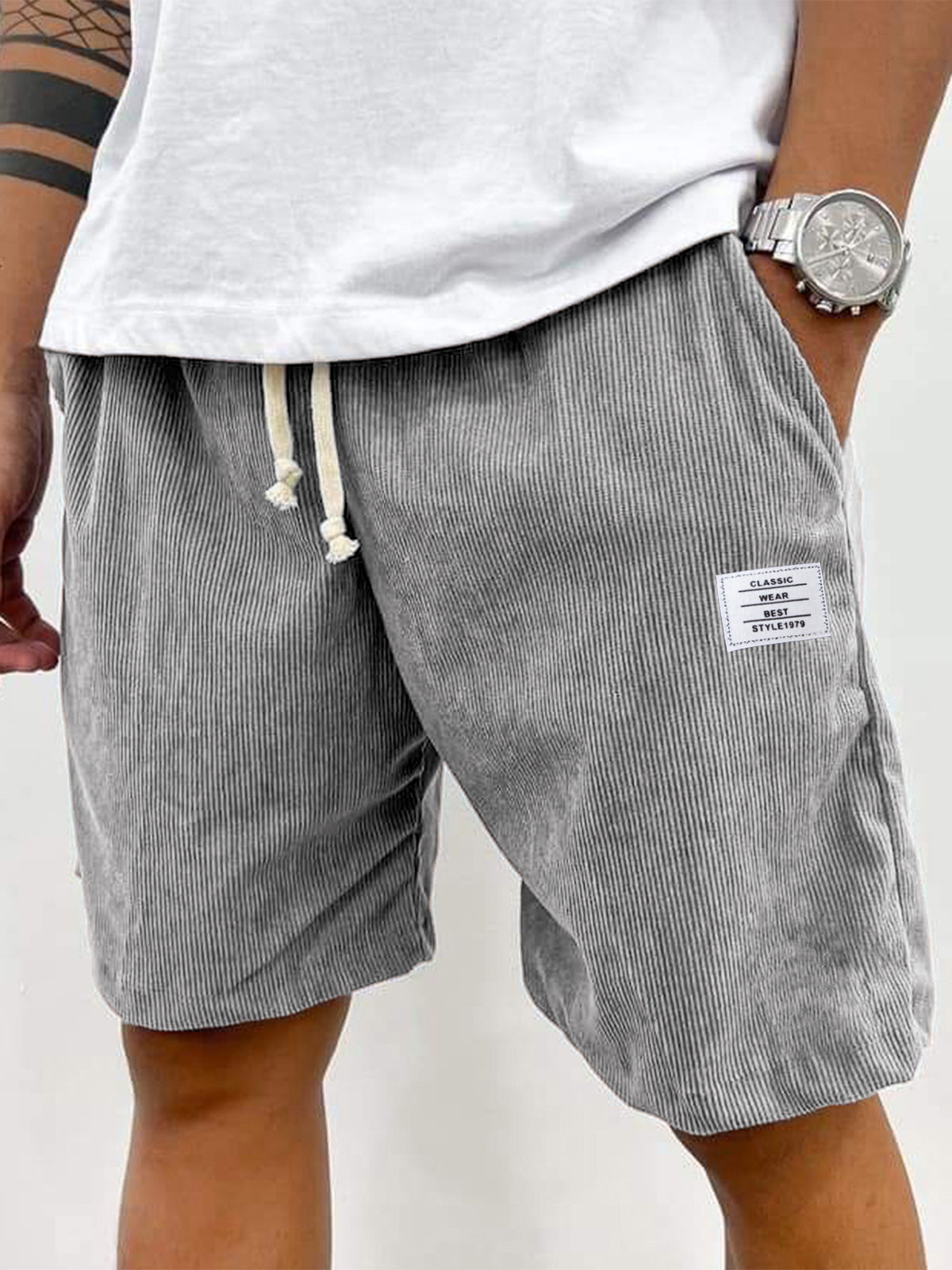Men’s Vintage Corduroy Shorts with Embroidered Detail - 50% Off Today Only