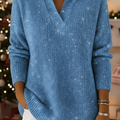 🎄 New Arrivals🔥Christmas Party Polo Collar Shiny Loose Sweater Top