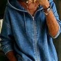 Women's Casual Long Sleeve Denim Zipper Hoodie Coat