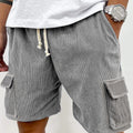 Men's Corduroy Stylish Multi-Pocket Lace Up Utility Casual Cargo Shorts