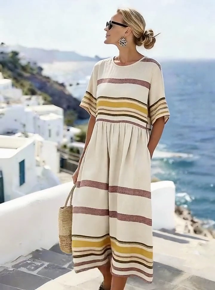 Women'S Casual Printed Round-Neck Short-Sleeved Dress