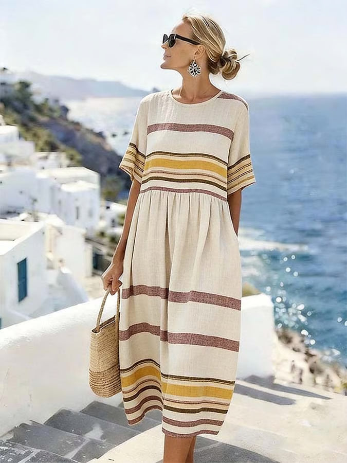 Women'S Casual Printed Round-Neck Short-Sleeved Dress