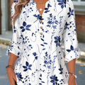 🔥Limited-Time 50% Off🔥 Offer Floral Print Split Neck Tunic Top Casual Long Sleeve Shirt for Women