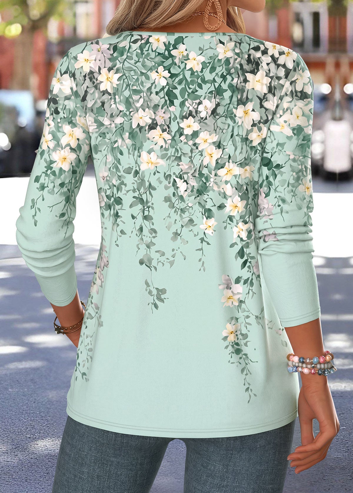 Mint Green Floral Tunic Top - View 2