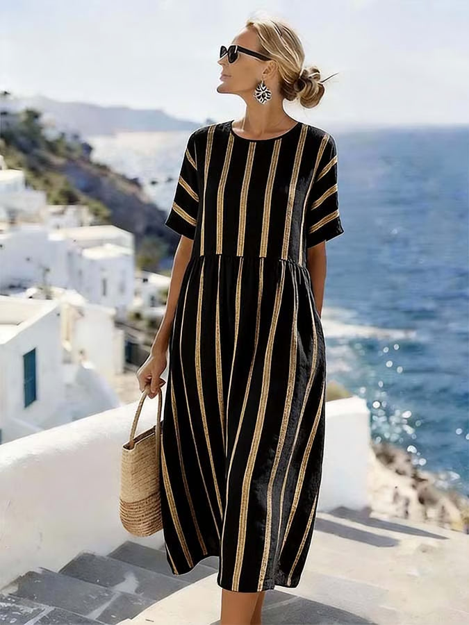 Women'S Casual Printed Round-Neck Short-Sleeved Dress