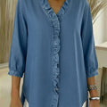 New Arrivals🔥 Women's Casual Denim V-Neck Ruffled Shirt