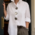 🔥Hot Selling Now！🔥Elegant Stand-collar Metal Buttons Cotton Linen Blouse