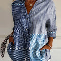 Women's Vintage Abstract Floral Art Print Linen V-Neck Shirt
