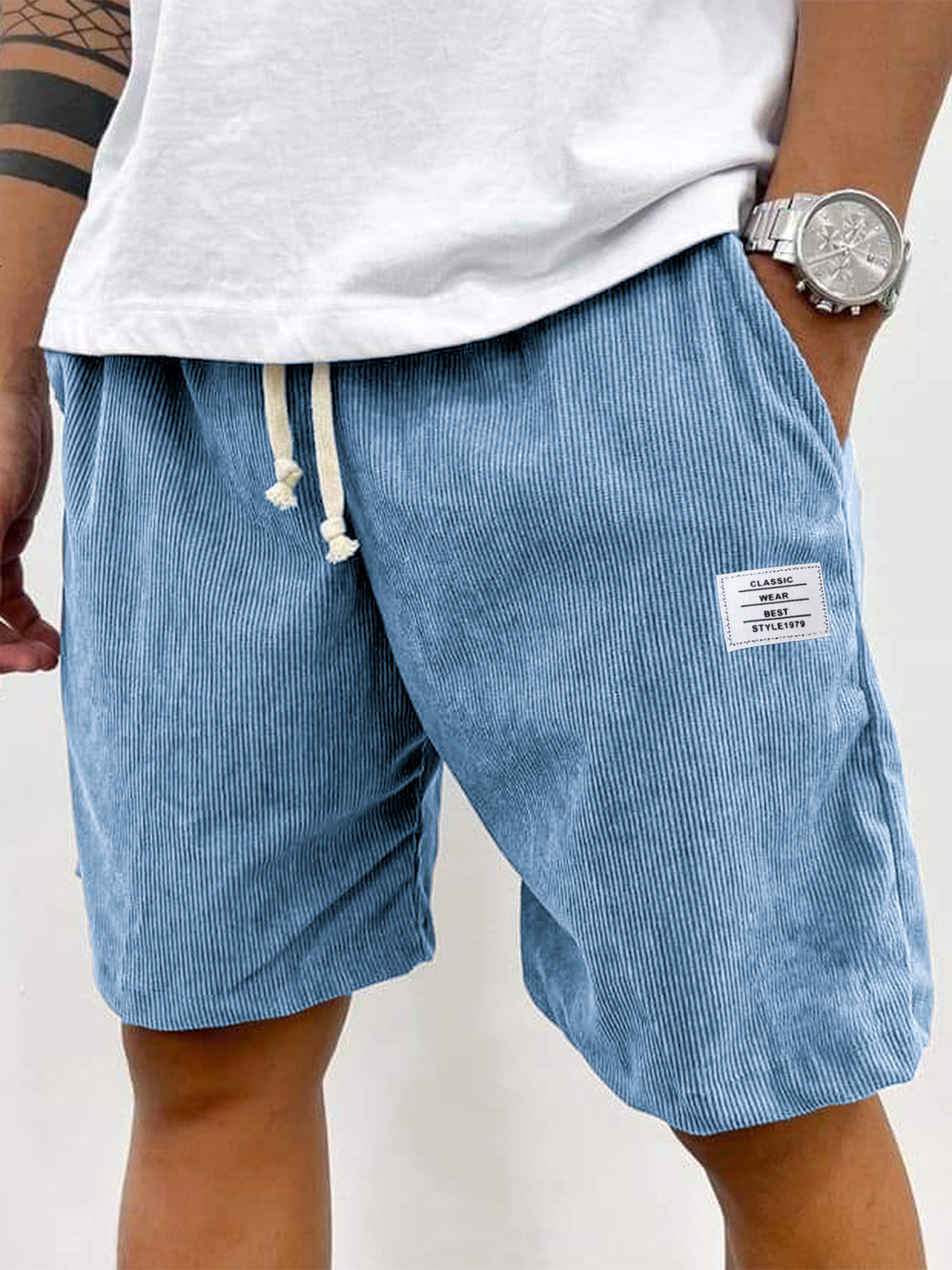 Men’s Vintage Corduroy Shorts with Embroidered Detail - 50% Off Today Only