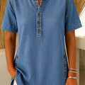 NEW🔥Women's V-neck short-sleeved Casual Button-up Loose Denim Top