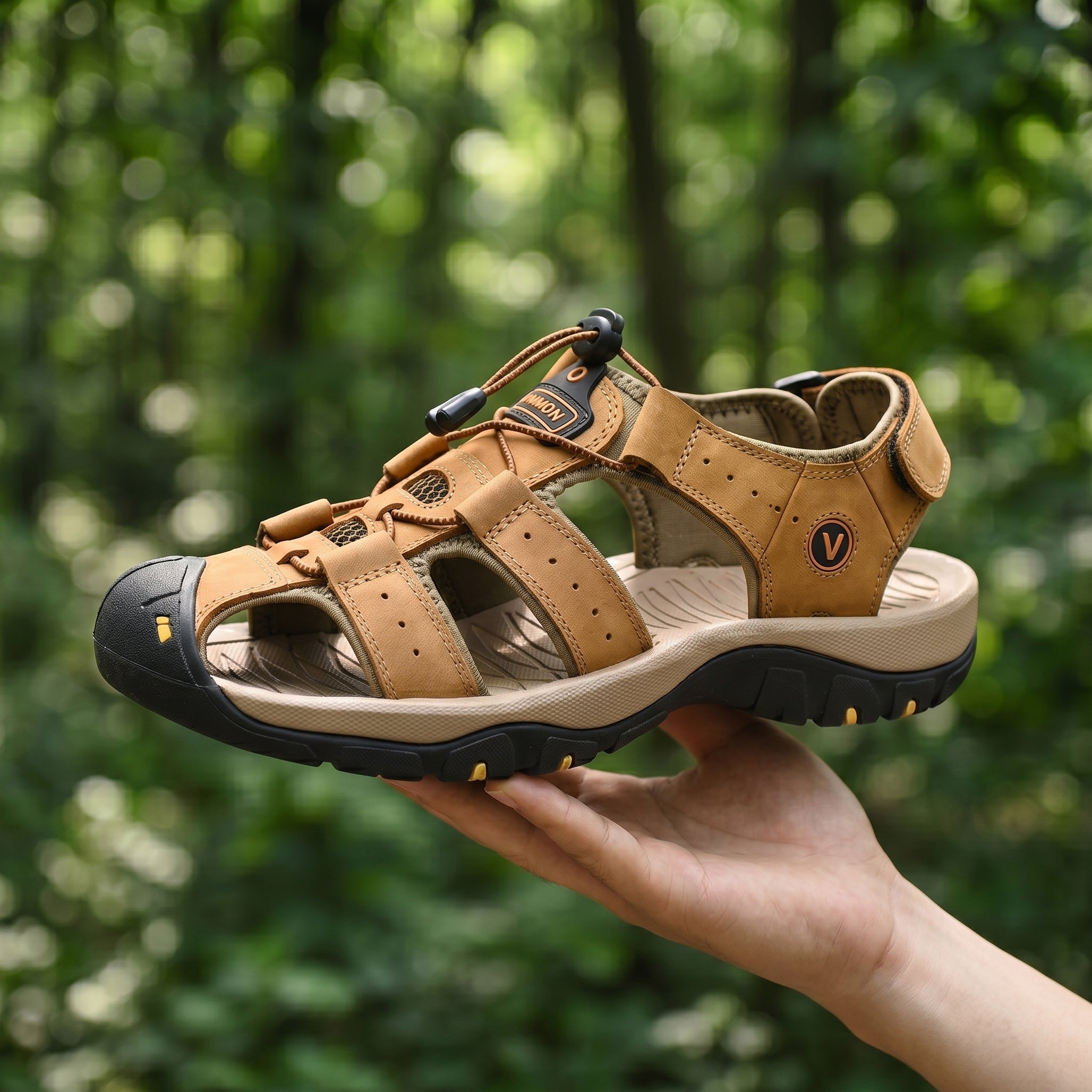 (1+1 GRATIS AKTION) BERGWIND Outdoorsandale aus Echtleder – Unisex, weiches Fußbett mit Zehenschutz