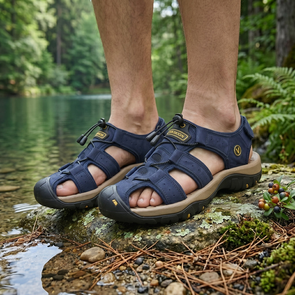 (1+1 GRATIS AKTION) BERGWIND Outdoorsandale aus Echtleder – Unisex, weiches Fußbett mit Zehenschutz