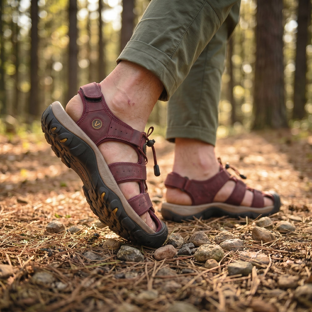 (1+1 GRATIS AKTION) BERGWIND Outdoorsandale aus Echtleder – Unisex, weiches Fußbett mit Zehenschutz