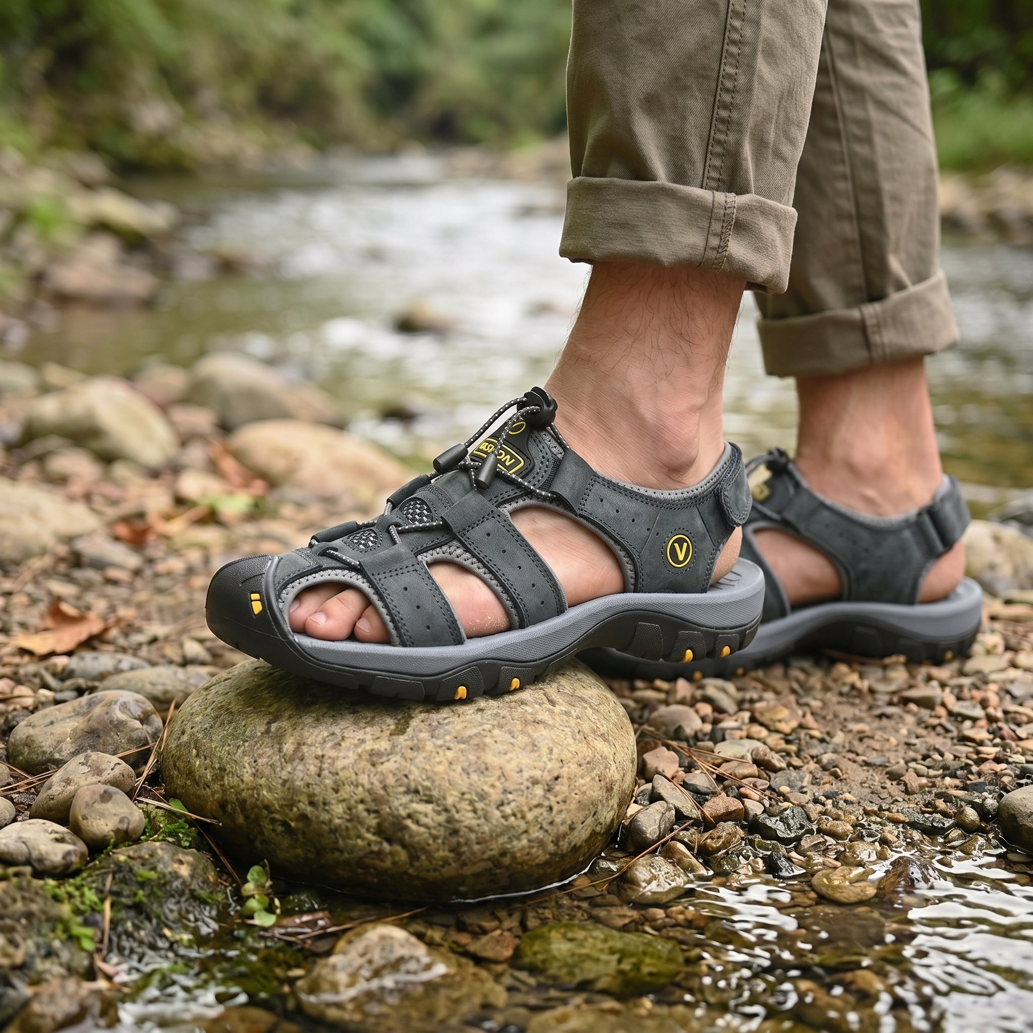 (1+1 GRATIS AKTION) BERGWIND Outdoorsandale aus Echtleder – Unisex, weiches Fußbett mit Zehenschutz