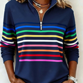 🎄Clearance Sale🔥 Women's Vibrant Striped Half-Zip Casual Sweatshirt