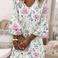Women's Printed Casual Cotton V-Neck Dress