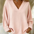 Women's V-neck long-sleeved pullover top