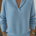 Elegant 80s Shawl Collar Solid Color Pullover Sweater Top