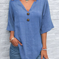 Women'S Casual V-Neck Short-Sleeved Regular Pullover Multi-Color Top