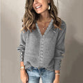 Women's Autumn Elegant Lace Long Sleeve V Neck Casual Sweater
