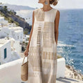 Women'S Round Neck Sleeveless Color-Block Printed Dress