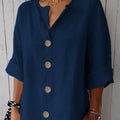 Solid Color V-neck Loose Button Top