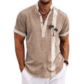 Men's Shirt Linen Shirt Beach Shirt Coconut Tree Outdoor Vacation Light Green Navy Blue Blue Brown Short Sleeve Stand Collar Summer Spring Clothing Apparel Print