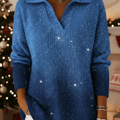 Dreamy Starry Sky Gradient Polo Collar Knit Sweater Top