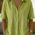 Women’s Cotton Linen Polo Shirt – Casual Short Sleeve Summer Top