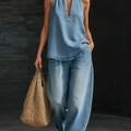 Cozy Minimalist Two-piece Denim Set